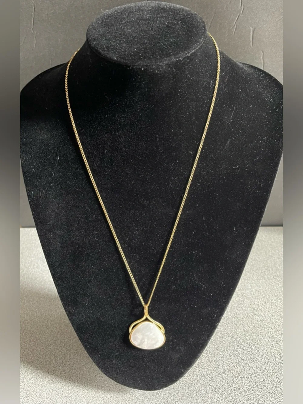 Gold Toned Pendant Necklace with White Mother-of-Pearl - Picture 1 of 9